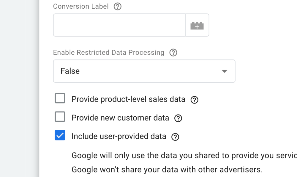 Engance server side Google ads tracking by user provided data