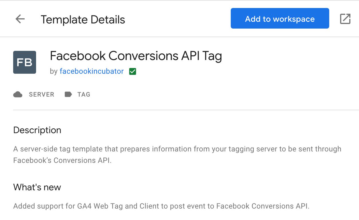 GTM template gallery and Facebook Conversion API tag